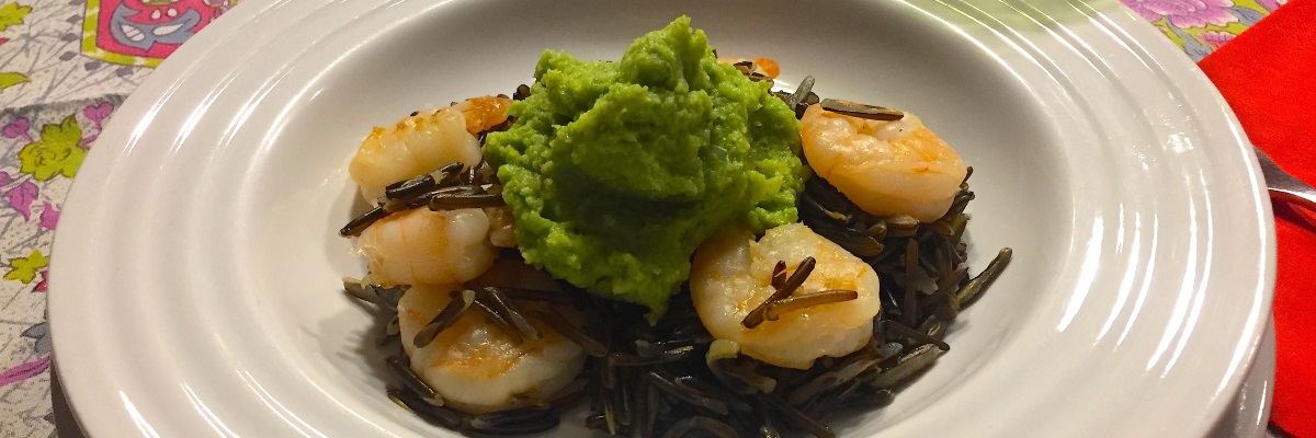 Riso selvaggio con mazzancolle in spuma di broccoli