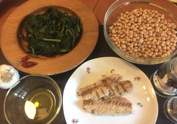 Ingredienti olio sgombro ceci cime di rapa